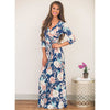 Sexy Deep V Neck Beach Casual Half Sleeve Boho Printed Women Long Maxi Dresses