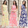 Floral Flowers Printed Halter Dress Sexy With Belt Maxi Dress