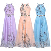 Bohemian Sexy Off Shoulder Floral Print Casual Chiffon Belt Dress