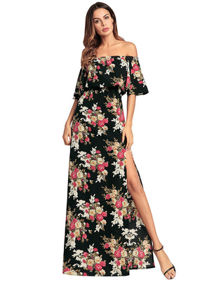 Strapless Floral Print Sexy Bohemian Butterfly Sleeve Dress