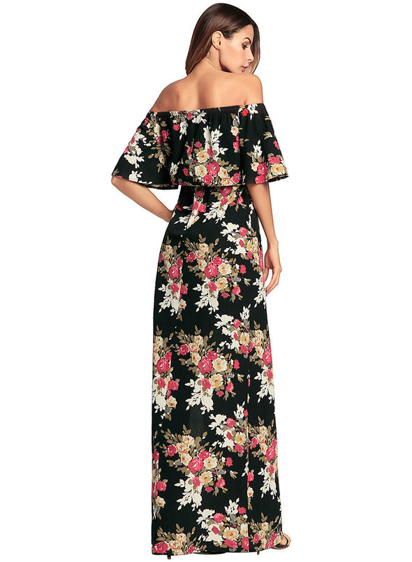 Strapless Floral Print Sexy Bohemian Butterfly Sleeve Dress