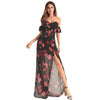 Boho Strapless Chiffon Floral Print Sexy Slash Neck Split Maxi Dress