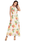 Boho Halter Floral Print Off Shoulder With Belt Casual Maxi Dresses