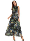 Boho Halter Floral Print Off Shoulder With Belt Casual Maxi Dresses