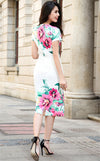 Casual O-Neck Sexy Flower Print Back Zip Vintage Pencil Sheath Midi Dress