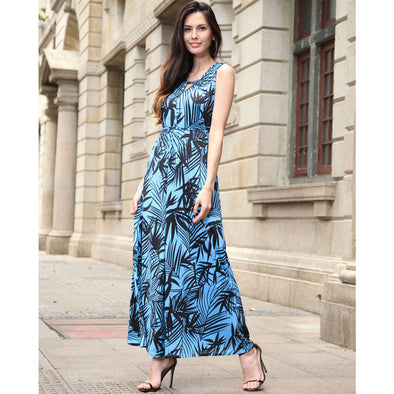 2022 Summer O-Neck Vintage Floral Print Casual Sleeveless women Maxi Dress