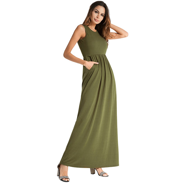 2022 Summer Sleeveless Tank  Casual Dresses O-Neck Tunic Elegant Solid Maxi Dress