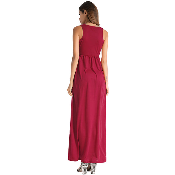 2022 Summer Sleeveless Tank  Casual Dresses O-Neck Tunic Elegant Solid Maxi Dress