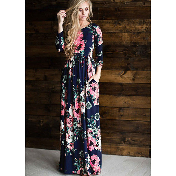 Floral Print Women Casual Tunic Boho Long Sleeve Beach Dresses