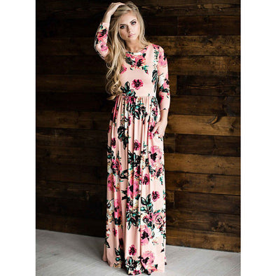 Floral Print Women Casual Tunic Boho Long Sleeve Beach Dresses