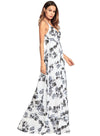 Boho Sexy Deep V Floral Print Backless Chiffon Maxi Dress