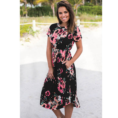 2022 Women Floral Print Boho Long Dresses Sexy Summer Maxi Beach Tunic Dress