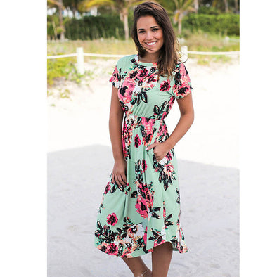 2022 Women Floral Print Boho Long Dresses Sexy Summer Maxi Beach Tunic Dress