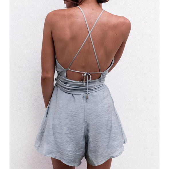 Slim Sleeveless Belt Waist Slim Sling Jumpsuit