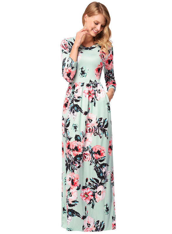 Floral Print Women Casual Tunic Boho Long Sleeve Beach Dresses