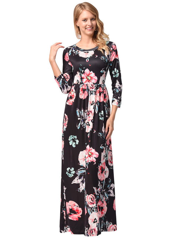 Floral Print Women Casual Tunic Boho Long Sleeve Beach Dresses