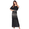 2022 Strapless Lace Patchwork Solid Boho Hollow Out Elegant Zipper  Maxi Dresses