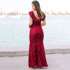 2022 Women Sexy Solid Lace Backless V-Neck Hollow Out  Maxi Dress