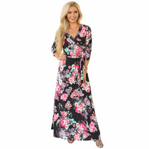 2022 Summer V-neck  Long Dress Floral Print  Casual Elegant dress