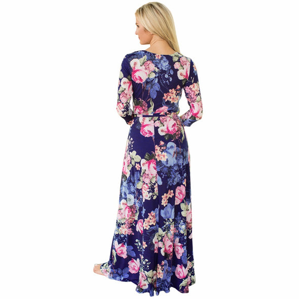 2022 Summer V-neck  Long Dress Floral Print  Casual Elegant dress