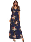 Boho Chiffon Dress Floral Print Sexy V-neck Bench Maxi Dress