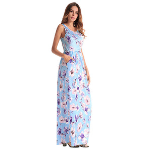 2022 Floral Print Long Boho Ethnic Vintage Elegant Beach  Maxi Tank Dress