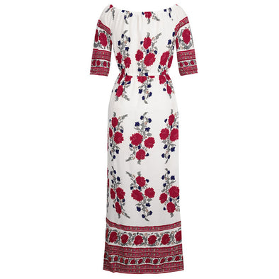 Boho Floral Prints Off Shoulder Split Slash Neck Maxi Dress