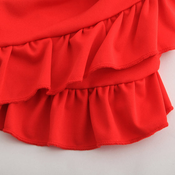 Womens Ruffles Mini Asymmetrical Skirt