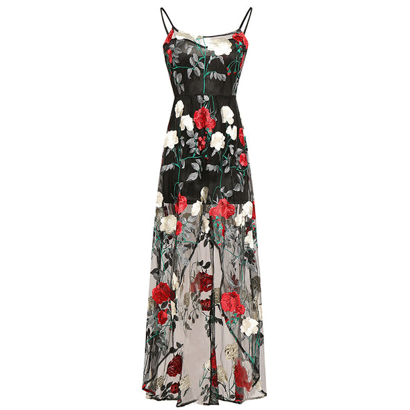 Women Floral Print Embroidery Long Dress