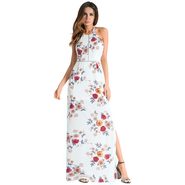 Bohemian Halter Off Shoulder Floral Print Beach Maxi Dress