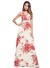 Women  Boho Floral Print Backless Beach Strapless Sexy Long Dress