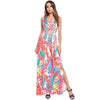 2022 Summer Floral Print Long Beach Dress Sexy Backless V Neck Split Dresses