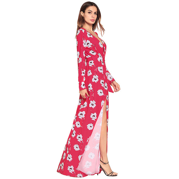 2022 Summer Deep V Floral Print Sexy Maxi Dress