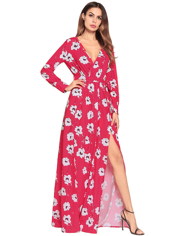 2022 Summer Deep V Floral Print Sexy Maxi Dress