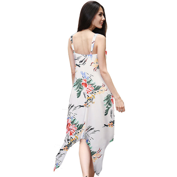 2022 Summer Floral Print Elastic Dovetail Boho Tunic Sleeveless Casual Dresses