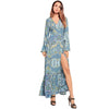 2022 Floral Print  Sexy V Neck High Split Flare Sleeve Summer Maxi Boho Dresses