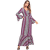 2022 Floral Print  Sexy V Neck High Split Flare Sleeve Summer Maxi Boho Dresses