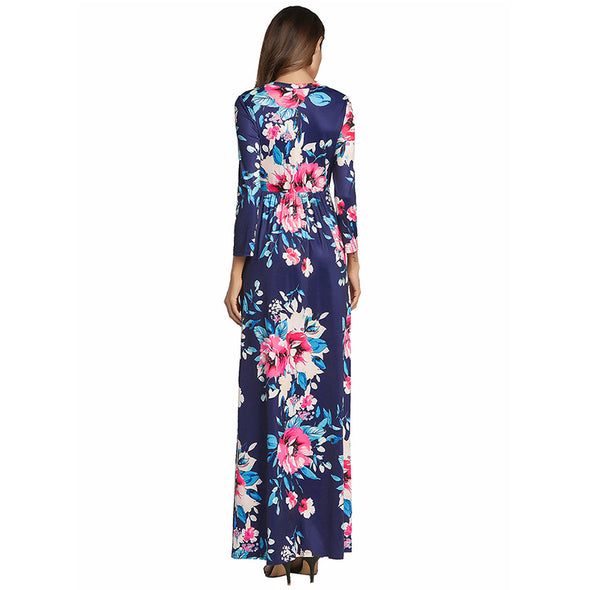 2022 Summer O Neck Casual Tunic Boho Long Floral Print Dress