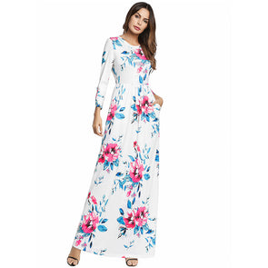 2022 Summer O Neck Casual Tunic Boho Long Floral Print Dress