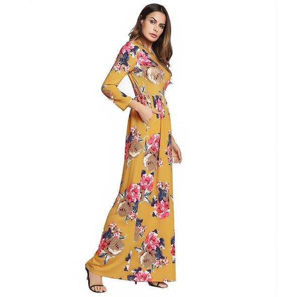 2022 Summer Floral Print Dress Boho Casual Tunic Long Sleeve Women Party Dress