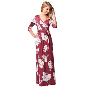 Sexy Floral Print Long Belt Empire Casual  Boho Evening  Dress