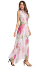 Boho Sexy Halter Floral Print Chiffon With Belt Beach Maxi Dress