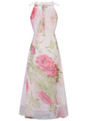 Boho Sexy Halter Floral Print Chiffon With Belt Beach Maxi Dress