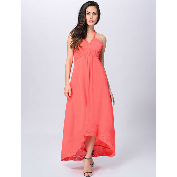 Women Summer Halter Backless Sexy Solid Casual Maxi Dress