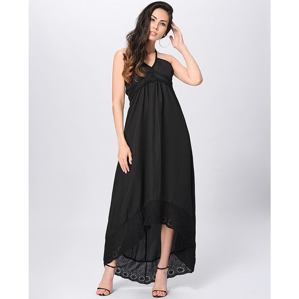 Women Summer Halter Backless Sexy Solid Casual Maxi Dress