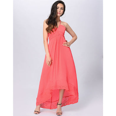 Women Summer Halter Backless Sexy Solid Casual Maxi Dress