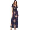 Boho Chiffon Dress Floral Print Sexy V-neck Bench Maxi Dress