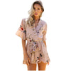 Floral Print Boho Chiffon Sexy V-Neck Flare Lace Up Casual Jumpsuits