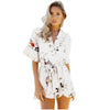 Floral Print Boho Chiffon Sexy V-Neck Flare Lace Up Casual Jumpsuits