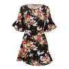 Women Summer Floral Print O Neck Casual Flare Sleeve Dresses